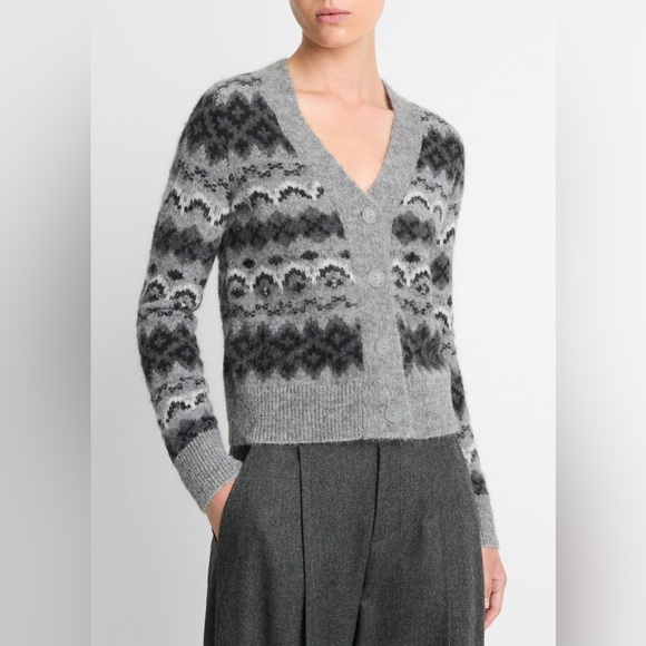NWT Vince Fair Isle Alpaca Blend V-Neck Cardigan - Picture 2 of 5